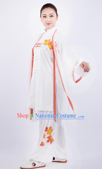 Chinese Traditional Martial Arts Printing Maple Leaf Costume Kung Fu Competition Tai Chi Training Clothing for Women