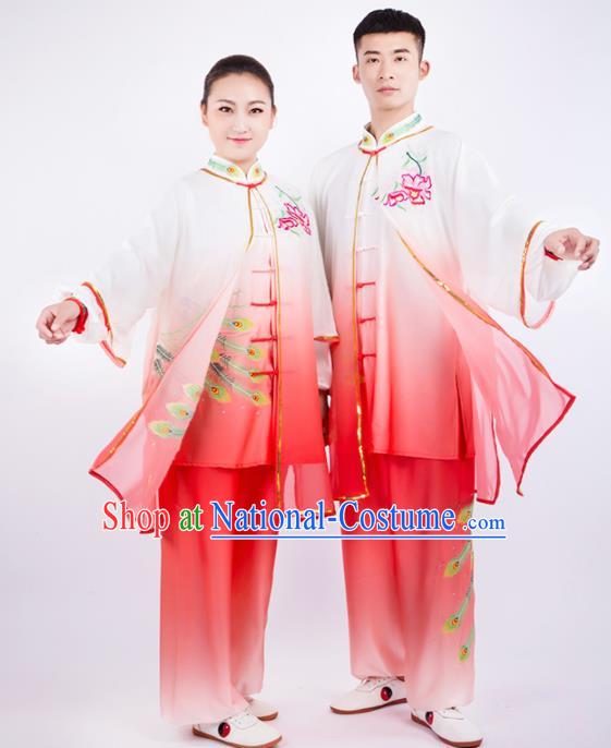 Chinese Traditional Martial Arts Competition Orange Costume Kung Fu Tai Chi Training Clothing for Men