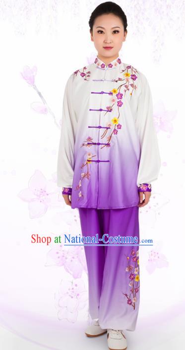 Chinese Traditional Martial Arts Embroidered Plum Purple Costume Kung Fu Competition Tai Chi Training Clothing for Women