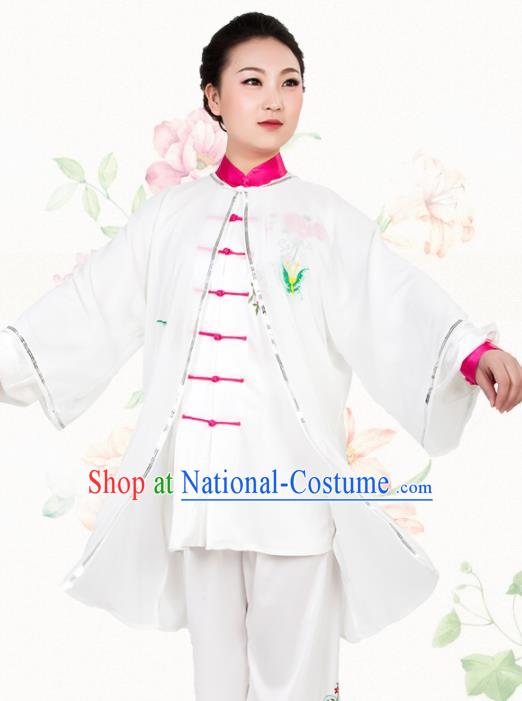 Chinese Traditional Martial Arts Embroidered Butterfly White Costume Best Kung Fu Competition Tai Chi Training Clothing for Women