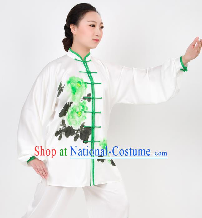 Chinese Traditional Martial Arts Printing Peony Costume Best Kung Fu Competition Tai Chi Training Clothing for Women