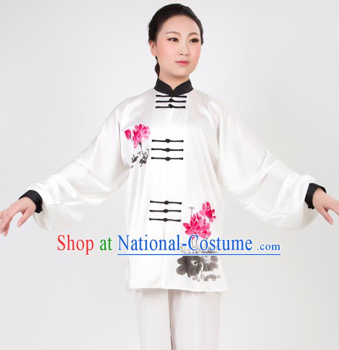 Chinese Traditional Martial Arts Printing Lotus Costume Best Kung Fu Competition Tai Chi Training Clothing for Women