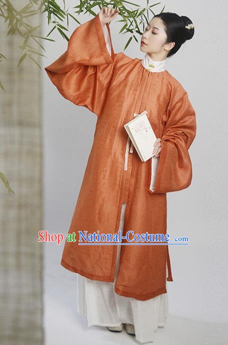 Traditional Chinese Ming Dynasty Taoist Nun Orange Hanfu Dress Ancient Nobility Lady Replica Costumes for Women