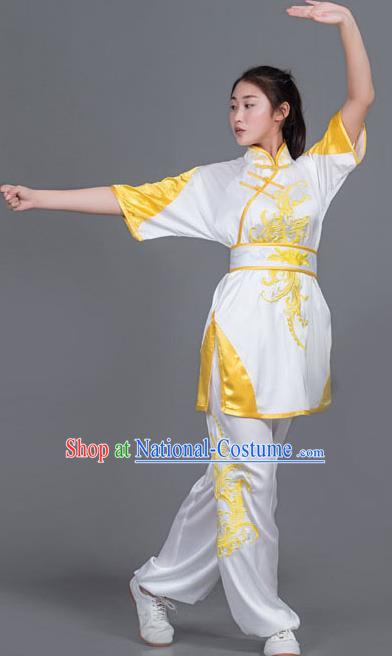 Professional Chinese Martial Arts Embroidered White Costume Traditional Kung Fu Competition Tai Chi Clothing for Women