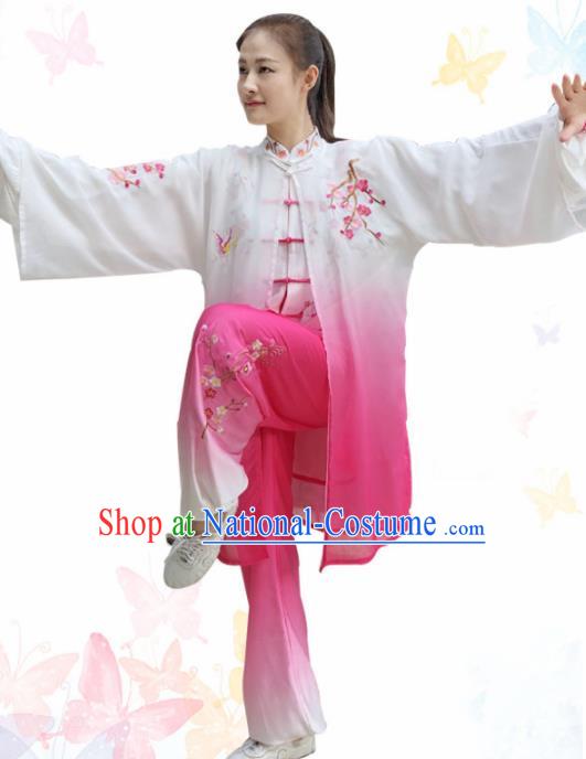 Professional Chinese Martial Arts Embroidered Plum Rosy Costume Traditional Kung Fu Competition Tai Chi Clothing for Women