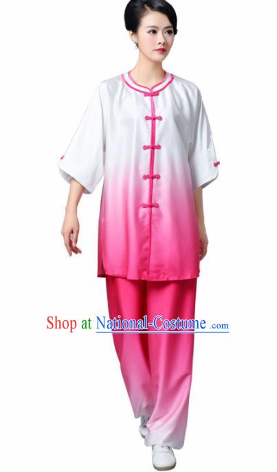 Professional Chinese Martial Arts Gradient Rosy Costume Traditional Kung Fu Competition Tai Chi Clothing for Women