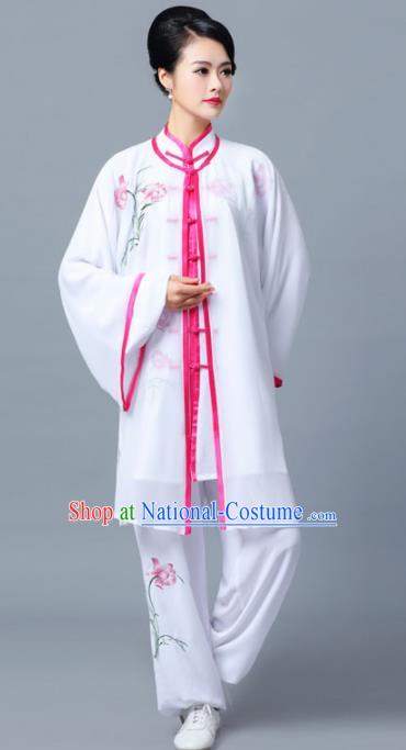 Professional Chinese Martial Arts Printing Orchid White Costume Traditional Kung Fu Competition Tai Chi Clothing for Women