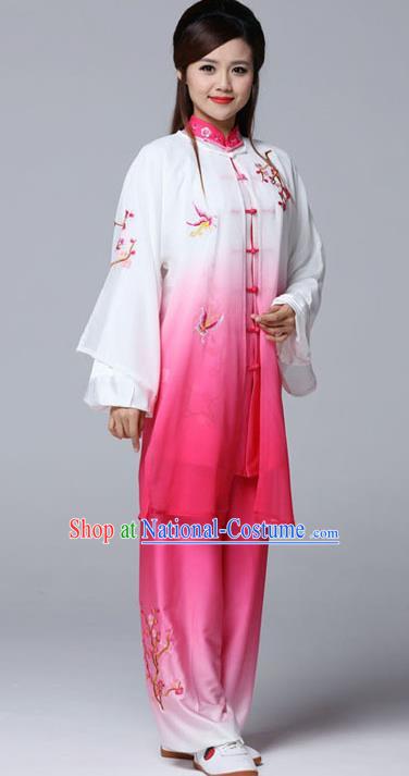 Professional Chinese Martial Arts Embroidered Plum Rosy Costume Traditional Kung Fu Competition Tai Chi Clothing for Women