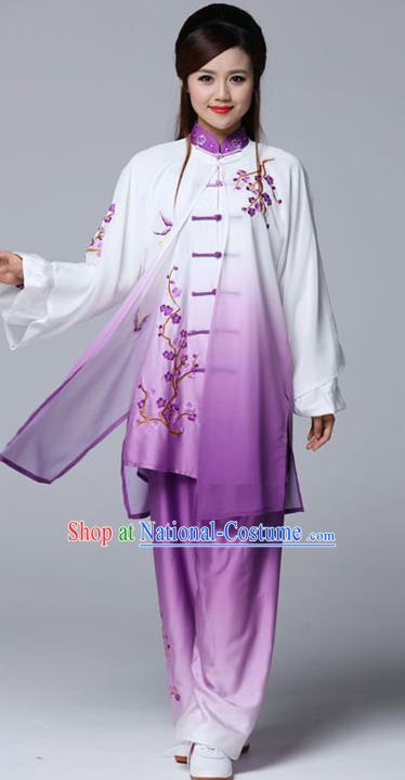 Professional Chinese Martial Arts Embroidered Plum Purple Costume Traditional Kung Fu Competition Tai Chi Clothing for Women