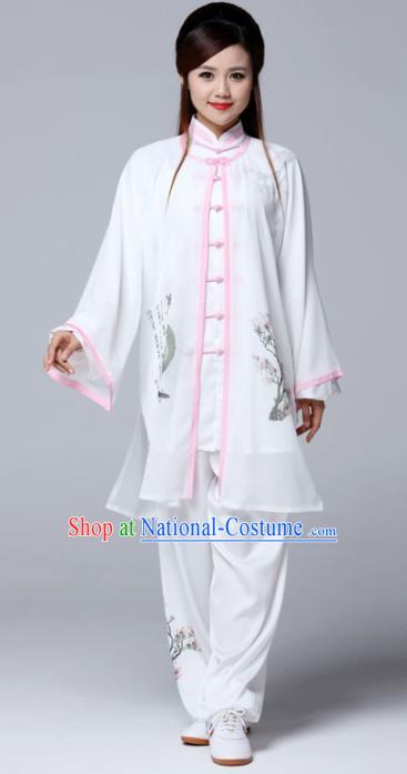 Professional Chinese Martial Arts Ink Painting White Costume Traditional Kung Fu Competition Tai Chi Clothing for Women