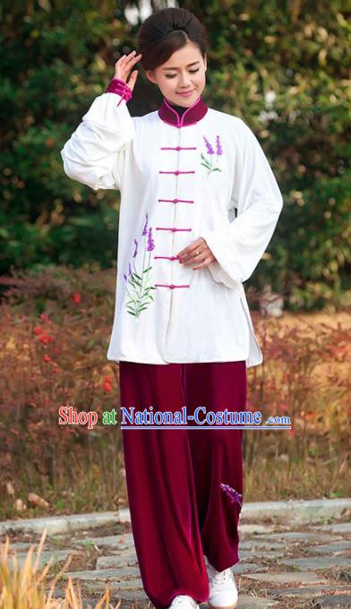 Professional Martial Arts Competition Embroidered Lavender Costume Chinese Traditional Kung Fu Tai Chi Clothing for Women