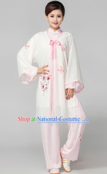 Professional Martial Arts Competition Printing Magnolia Pink Costume Chinese Traditional Kung Fu Tai Chi Clothing for Women