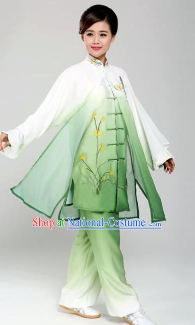 Professional Martial Arts Embroidered Orchid Green Costume Chinese Traditional Kung Fu Competition Tai Chi Clothing for Women