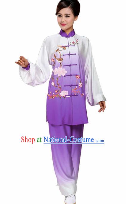 Professional Martial Arts Embroidered Magnolia Purple Costume Chinese Traditional Kung Fu Competition Tai Chi Clothing for Women