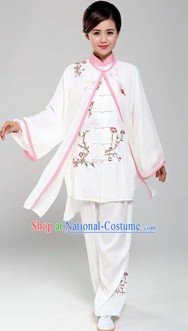 Professional Martial Arts Embroidered Magnolia White Costume Chinese Traditional Kung Fu Competition Tai Chi Clothing for Women