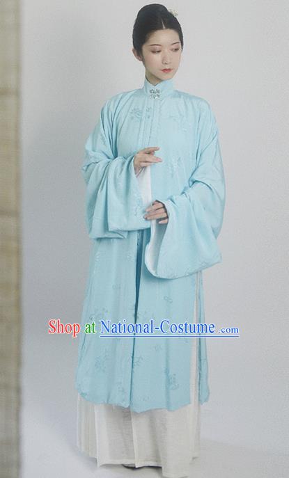 Traditional Chinese Ming Dynasty Princess Blue Hanfu Dress Ancient Drama Court Dowager Replica Costumes for Women