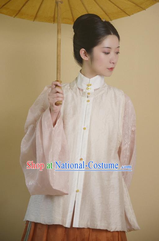 Traditional Chinese Ming Dynasty Princess Beige Vest Ancient Drama Court Lady Replica Costumes for Women