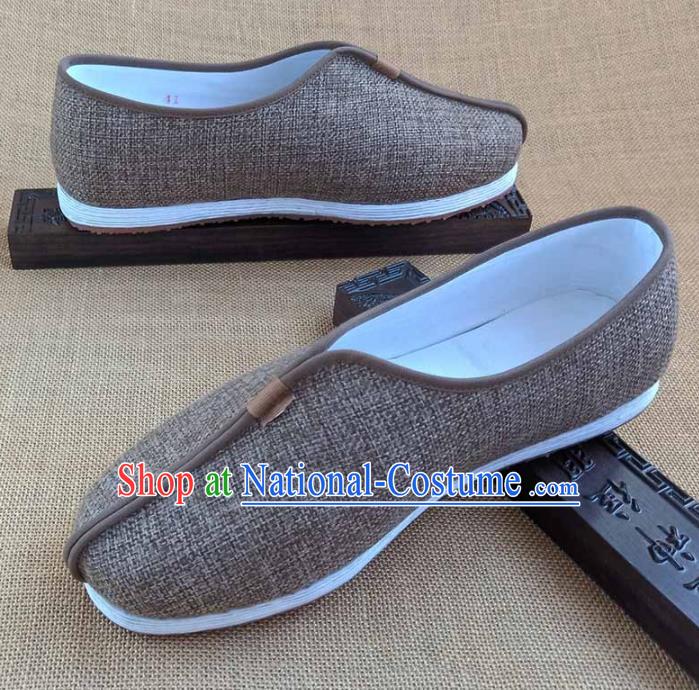 Traditional Chinese Cloth Shoes Handmade Multi Layered Shoes Martial Arts Brown Linen Shoes for Men