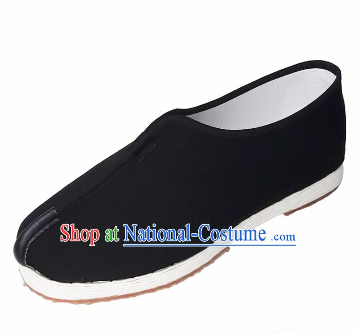 Traditional Chinese Monk Shoes Handmade Multi Layered Cloth Shoes Martial Arts Black Linen Shoes for Men