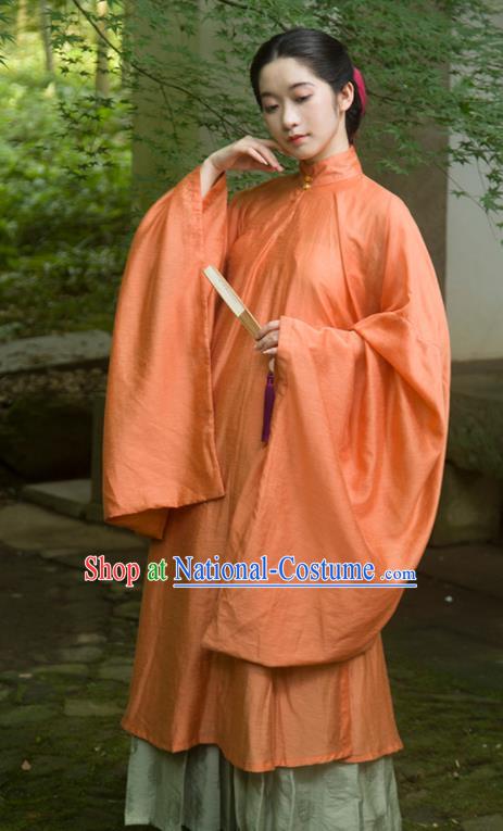 Traditional Chinese Ming Dynasty Palace Lady Orange Long Gown Ancient Drama Princess Replica Costumes for Women