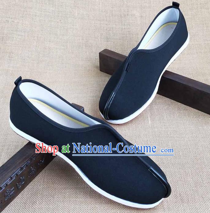 Traditional Chinese Black Monk Shoes Handmade Multi Layered Cloth Shoes Martial Arts Shoes for Men