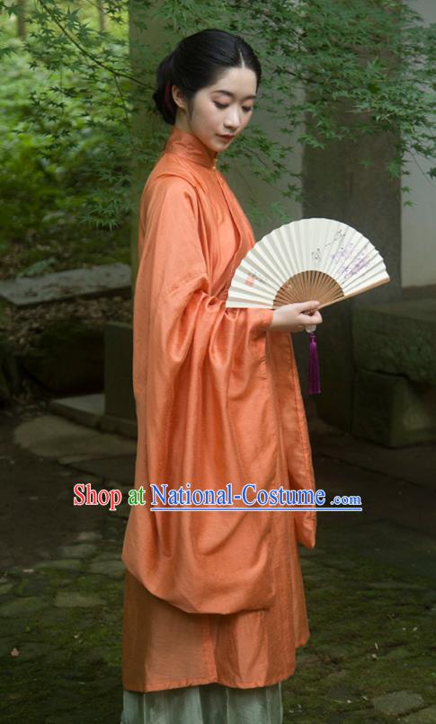 Traditional Chinese Ming Dynasty Palace Lady Orange Long Gown Ancient Drama Princess Replica Costumes for Women