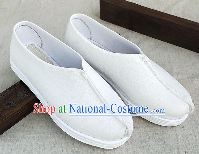 Traditional Chinese White Linen Monk Shoes Handmade Multi Layered Cloth Shoes Martial Arts Shoes for Men