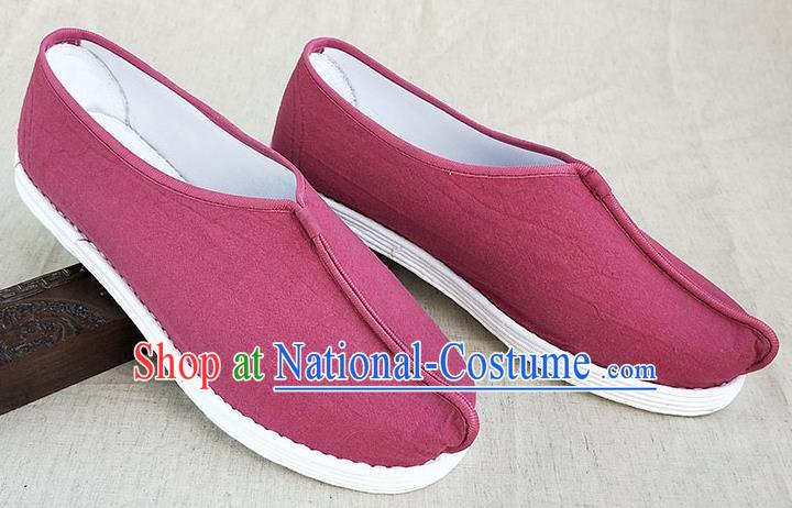 Traditional Chinese Rosy Linen Monk Shoes Handmade Multi Layered Cloth Shoes Martial Arts Shoes for Men