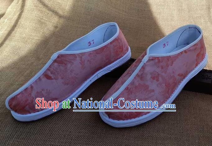 Traditional Chinese Pink Shoes Handmade Multi Layered Cloth Shoes Martial Arts Shoes for Men