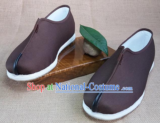 Traditional Chinese Monk Brown Shoes Handmade Multi Layered Cloth Shoes Martial Arts Shoes for Men