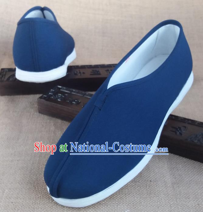 Traditional Chinese Monk Blue Shoes Handmade Multi Layered Cloth Shoes Martial Arts Shoes for Men