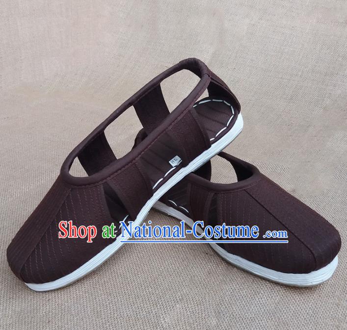 Traditional Chinese Buddhist Monk Shoes Handmade Brown Multi Layered Cloth Sandal Martial Arts Shoes for Men