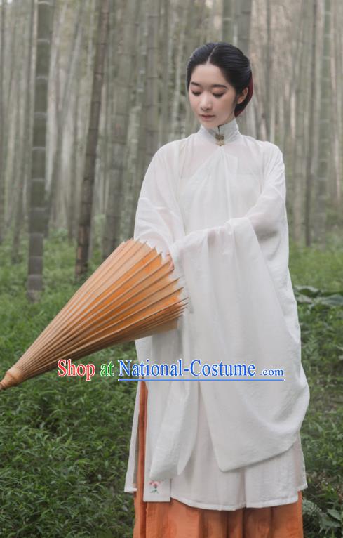 Traditional Chinese Ming Dynasty Palace Lady White Long Gown Ancient Drama Princess Replica Costumes for Women