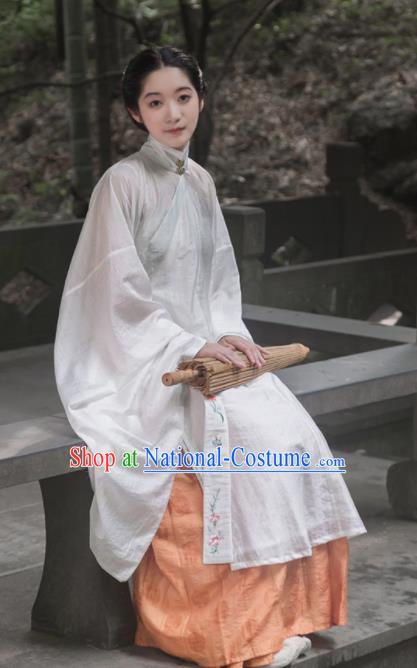 Traditional Chinese Ming Dynasty Palace Lady White Long Gown Ancient Drama Princess Replica Costumes for Women