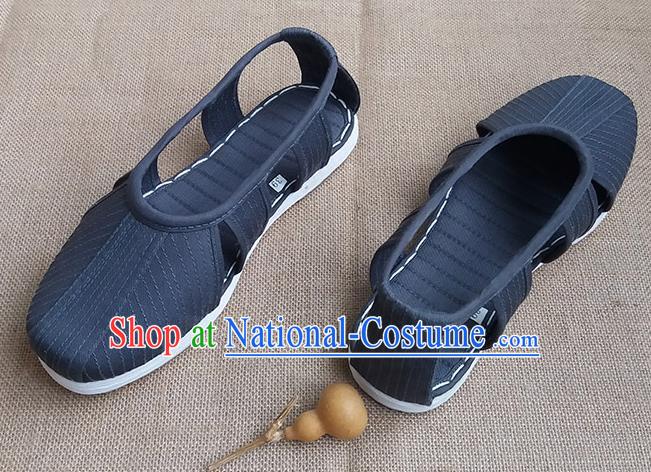 Traditional Chinese Buddhist Monk Shoes Handmade Navy Multi Layered Cloth Sandal Martial Arts Shoes for Men