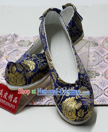 Traditional Chinese Royalblue Blood Stained Shoes Handmade Hanfu Shoes Ancient Princess Shoes for Women