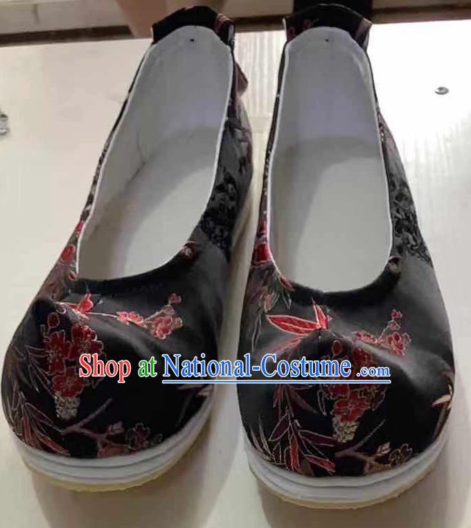 Traditional Chinese Black Blood Stained Shoes Handmade Wedding Hanfu Shoes Ancient Princess Shoes for Women