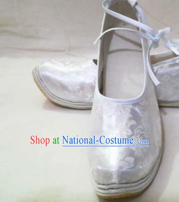 Traditional Chinese Wedding White Satin Shoes Handmade Hanfu Shoes Ancient Princess Shoes for Women