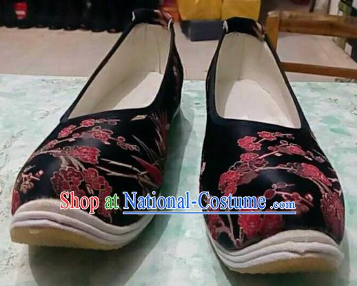 Traditional Chinese Wedding Black Satin Shoes Handmade Hanfu Shoes Ancient Princess Shoes for Women