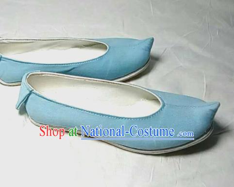 Traditional Chinese Light Blue Cloth Shoes Handmade Hanfu Shoes Ancient Princess Shoes for Women