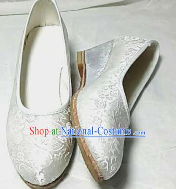 Traditional Chinese White Satin High Heel Shoes Handmade Hanfu Shoes Ancient Princess Shoes for Women