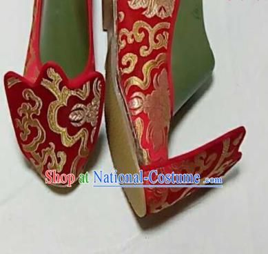 Traditional Chinese Red Satin Shoes Handmade Hanfu Shoes Ancient Princess Wedding Shoes for Women