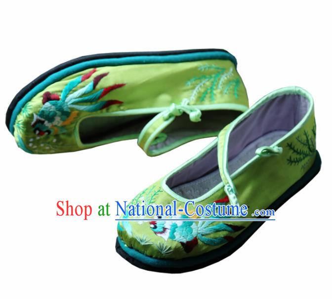 Traditional Chinese Embroidered Lotus Green Shoes Handmade Hanfu Shoes Ancient Princess Satin Shoes for Women