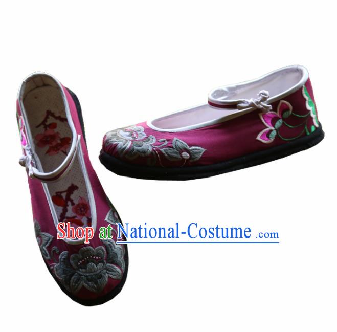 Traditional Chinese Wine Red Embroidered Shoes Handmade Hanfu Shoes Ancient Princess Shoes for Women