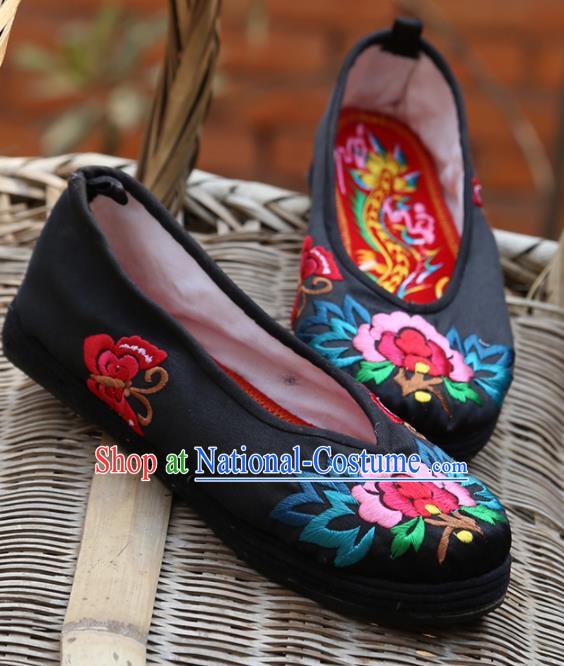 Traditional Chinese Black Embroidered Shoes Handmade Hanfu Shoes Ancient Princess Shoes for Women