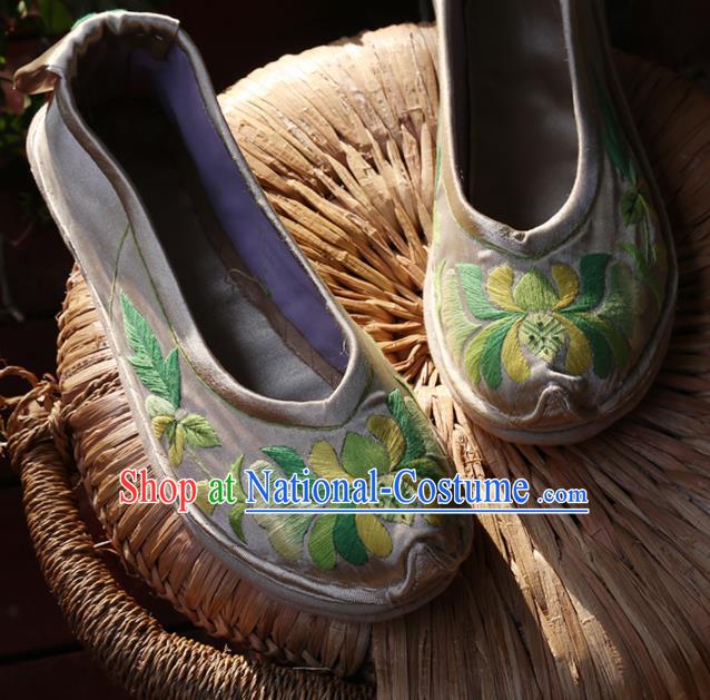 Traditional Chinese Embroidered Green Lotus Shoes Handmade Hanfu Shoes Ancient Princess Shoes for Women