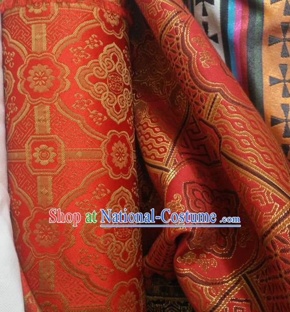 Asian Chinese Traditional Buddhism Pattern Design Red Brocade Fabric Tibetan Robe Silk Material