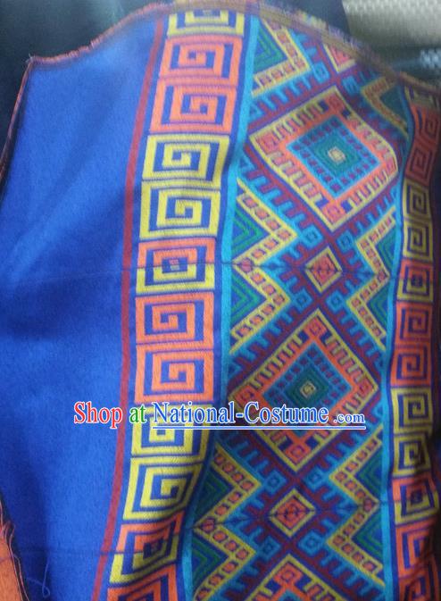 Asian Chinese Traditional Buddhism Pattern Design Blue Brocade Fabric Tibetan Robe Silk Material