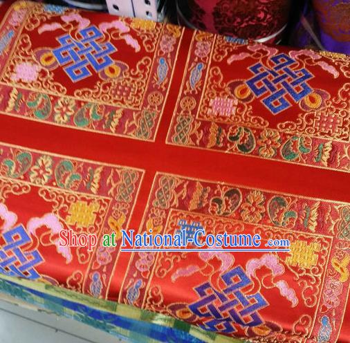 Asian Chinese Traditional Buddhism Lucky Pattern Design Red Brocade Fabric Tibetan Robe Silk Material