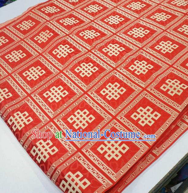 Asian Chinese Traditional Buddhism Lucky Knots Pattern Design Red Brocade Fabric Tibetan Robe Silk Material